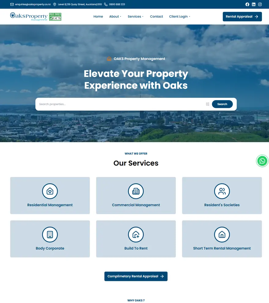 Homepage of oaksproperty.co.nz